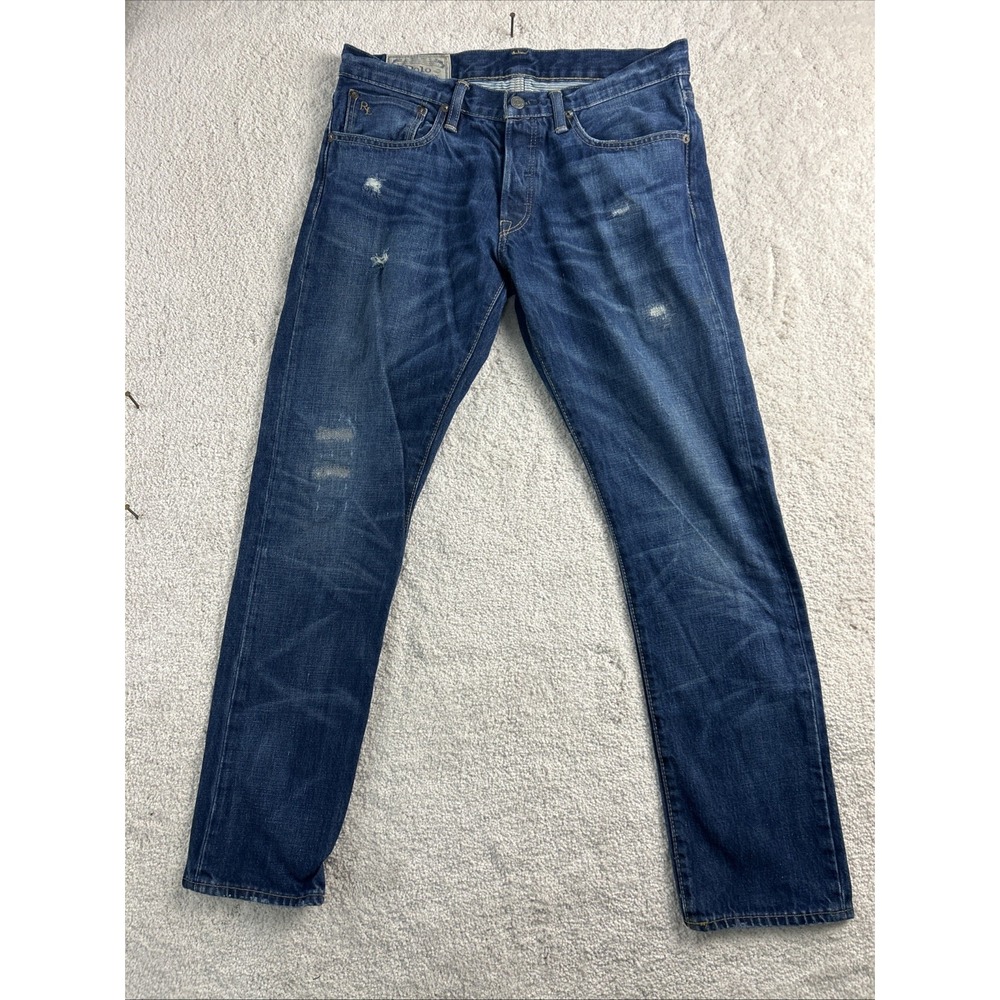 Polo Ralph Lauren Jeans 31x30 Blue Sullivan Slim Denim Selvedge Biker Distressed